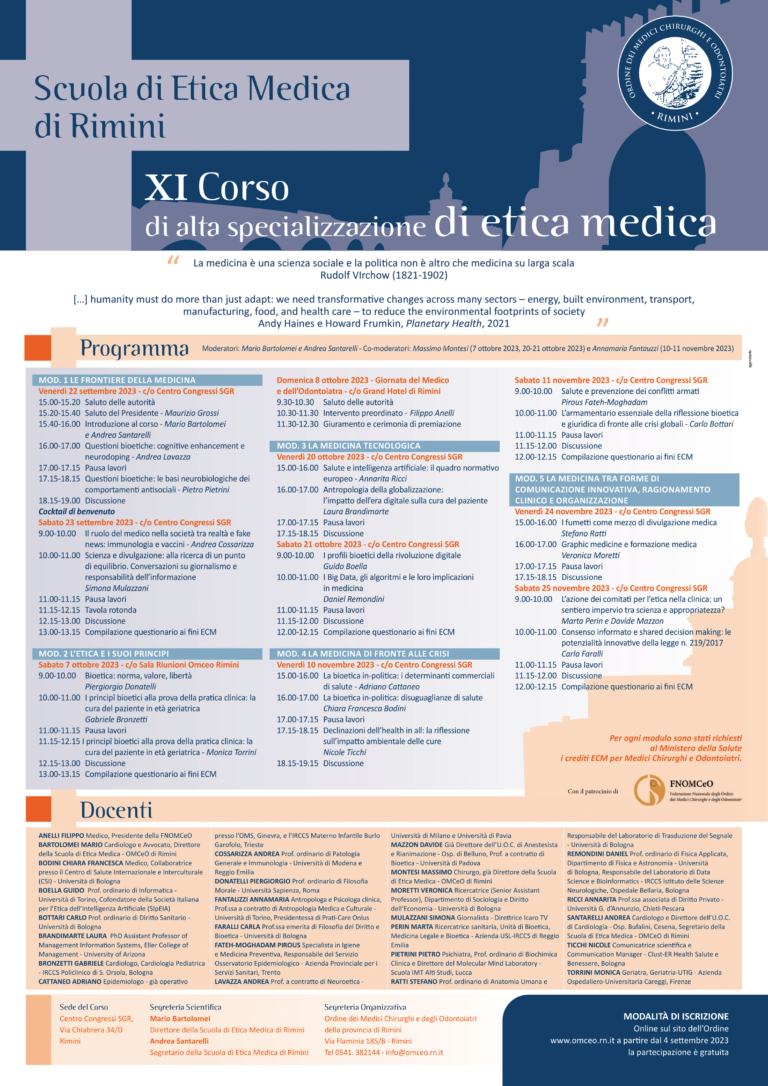 XI Corso di alta specializzazione di etica medica |