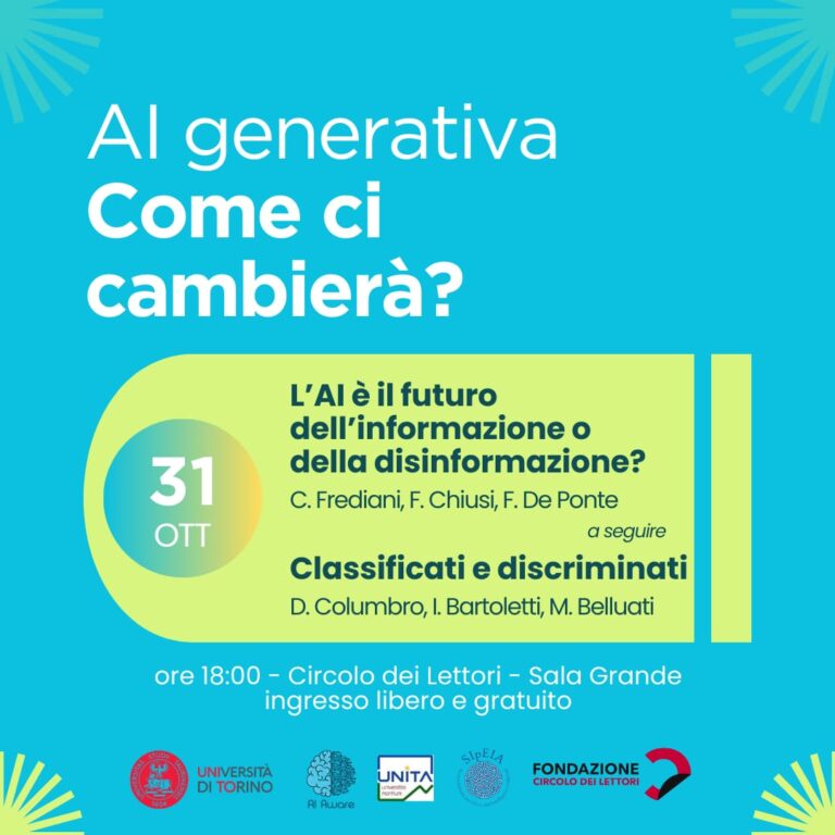 AI GENERATIVA: COME CI CAMBIERÀ? | Terzo incontro - Martedì 31 ottobre, Circolo dei lettori di Torino