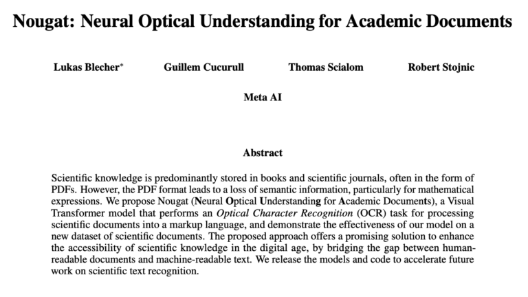 Nougat: Neural Optical Understanding for Academic Documents