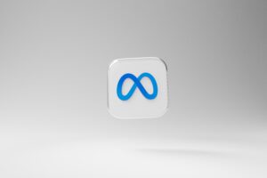Immagine logo di meta in unbox quadrato in 3D, su sfondo bianco.