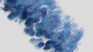 Immagine astratta di una nuvola segmentata su sfondo grigio. La nuova ha i colori verde, blu e viola.