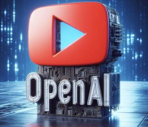Immagine generata con DALL-E 3 e che rappresenta il logo di Youtube e la scritta OpenAI.