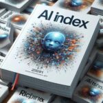 Immagine di un grosso volume intitolato "AI Index". Immagine generata artificialmente con DALL-E 3 da Marta Baronio.