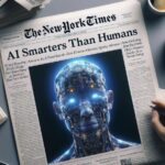 Immagine di prima pagina di giornale In cui si parla di un IA più intelligente degli esseri umani, generata tramite DALL-E 3.