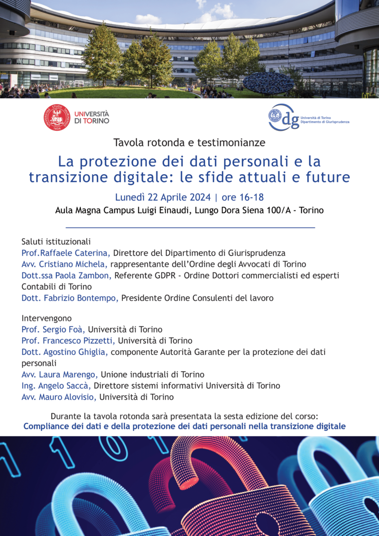 La protezione dei dati personali e la transizione digitale: le sfide attuali e future | Evento 22 aprile