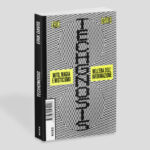 La copertina del libro. Un effetto ottico con cerchi bianchi e neri concentrici, il titolo in grande e in verticale al centro della copertina, Techgnosis